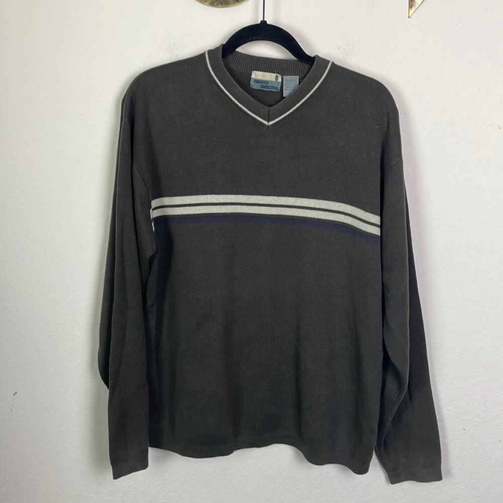 Vintage 90’s Pineapple Connection V-neck striped lightweight sweater men’s XL